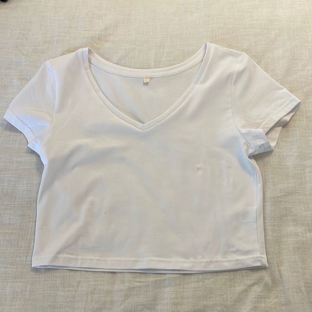 White V neck crop top